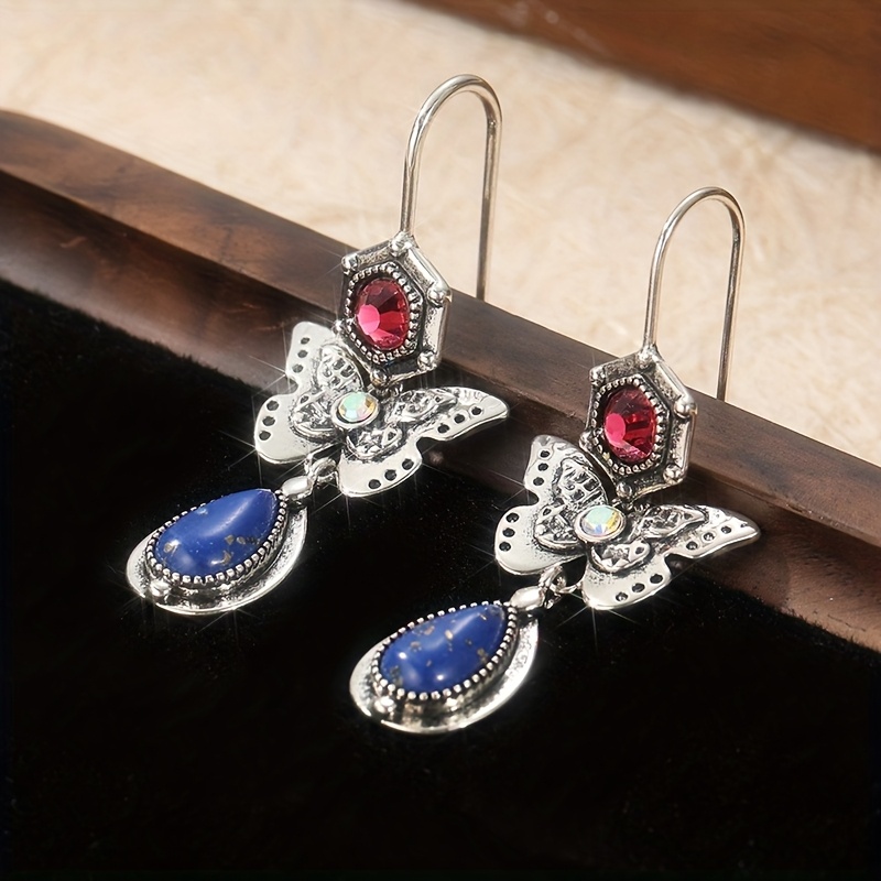 Retro Handcrafted Copper Butterfly Earrings with Turquoise